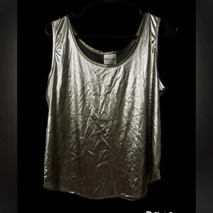 Vtg 80s Metallic Tank Top L Bentley Silver Gold Liquid Knit Party New Years USA